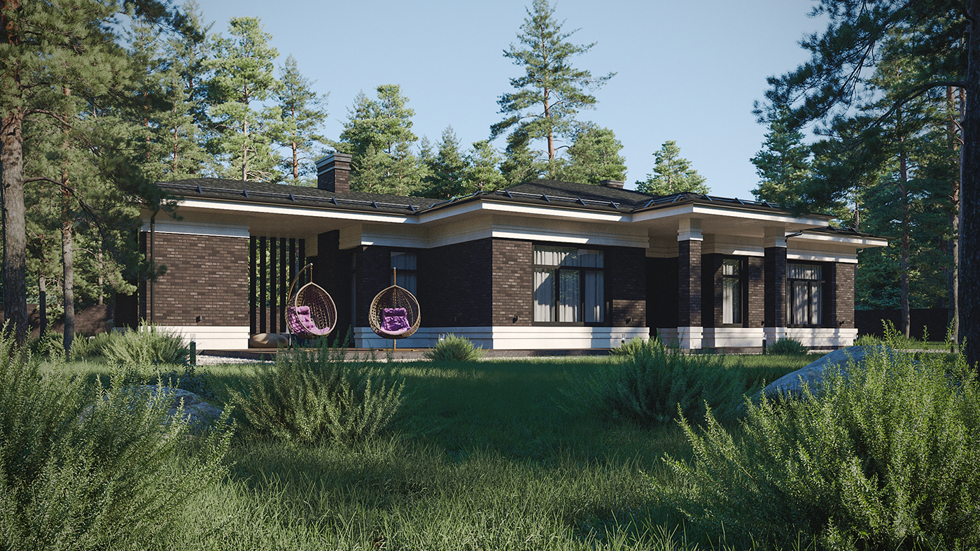 Дом в стиле Райта с террасой.