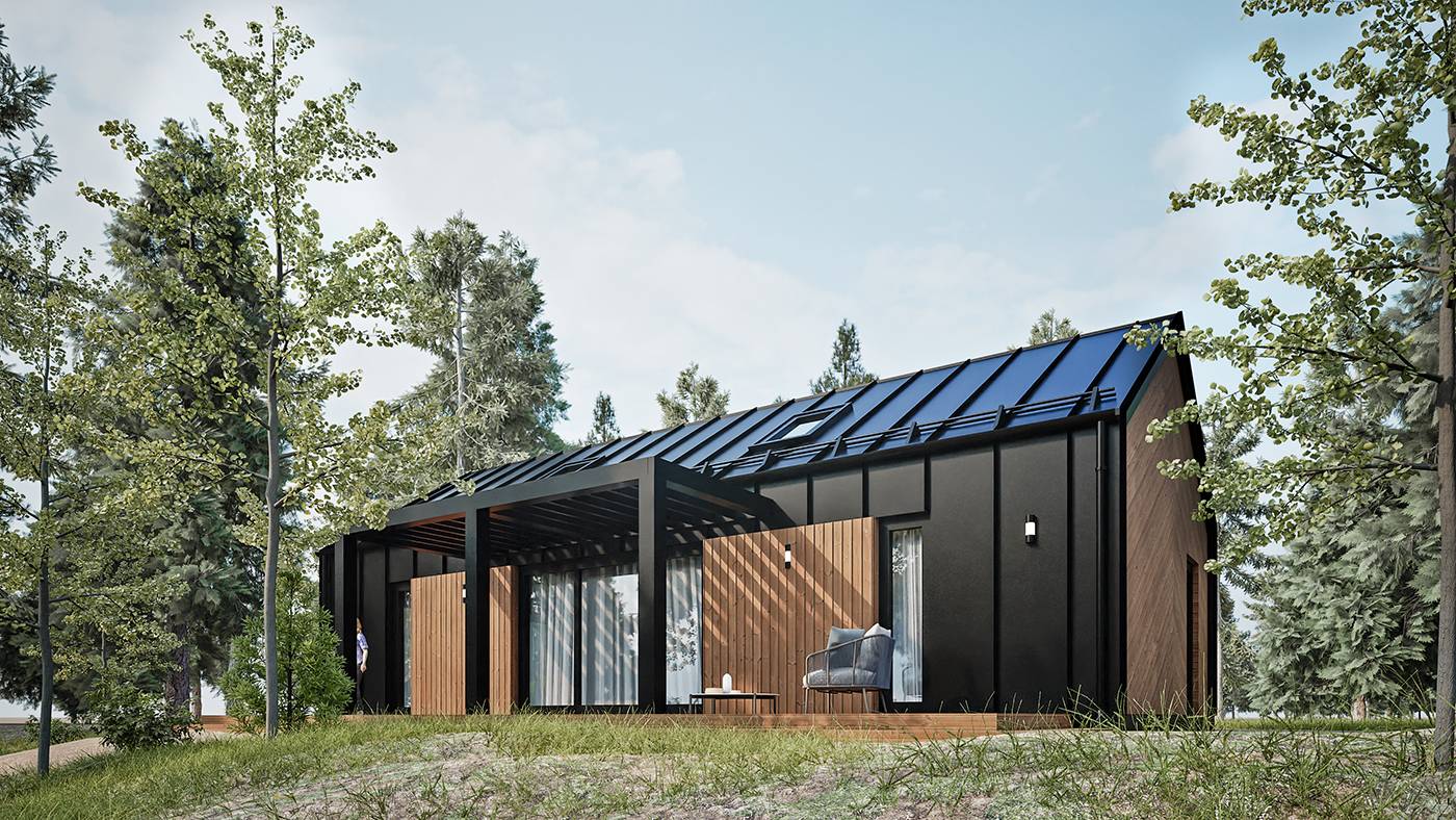 Одноэтажный дом в стиле Барнхаус